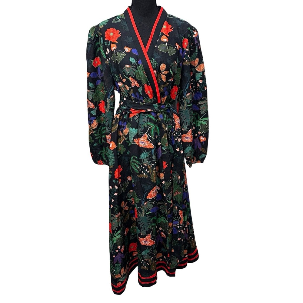 Celina Moon V-Neck Wrap Dress Bell Sleeve Floral Maxi Dress Women's Size 2X NWT